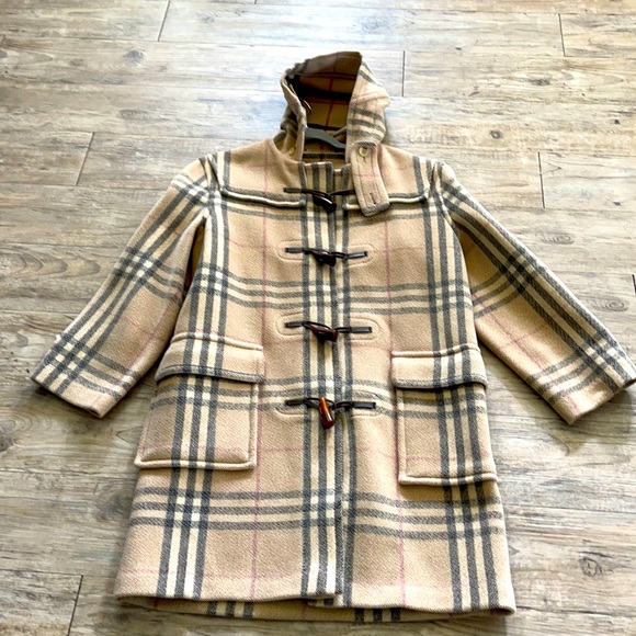Burberry London House Check Duffel Hoodie Wool Coat Size 8